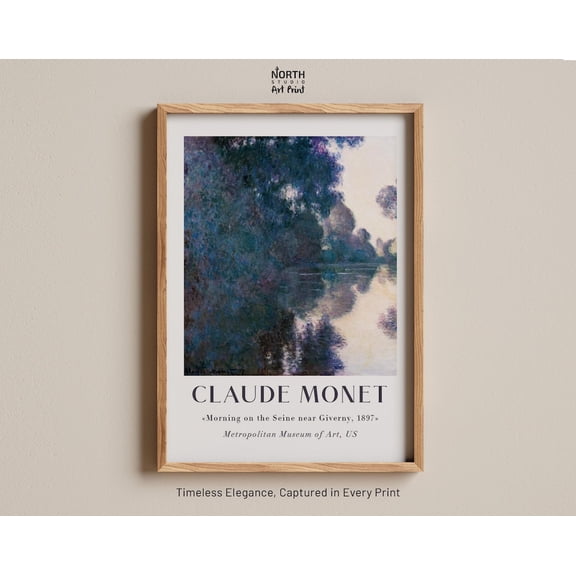 Morning On The Seine Near Giverny Print, Claude Monet, Dreamy River Landscape, French Impressionist Artwork, Tranquil Water Scene Wall Art, Modern Wall Decor, 8x12 UNFRAMED