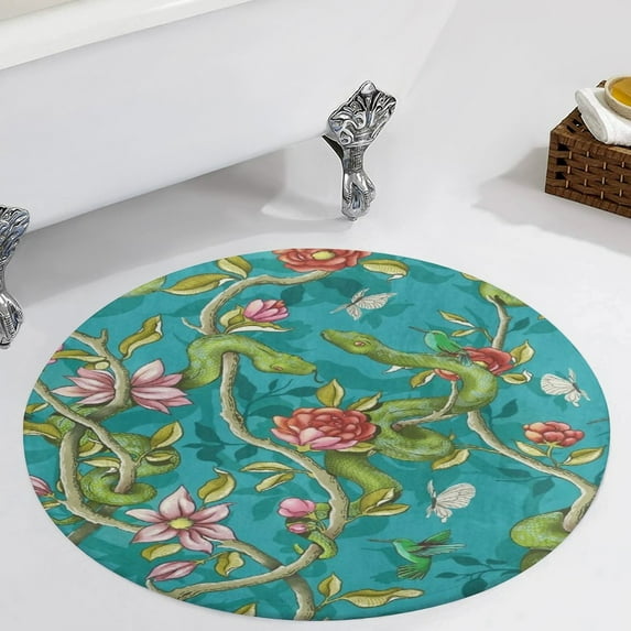 Morning Song - Turquoise Round Carpet Circle Rug Outdoor Patio Area Rug Washable Large Area Rugs Hallway Room Decor Fitness Mats