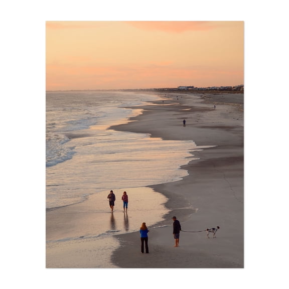 Morning at St. Augustine Beach 01 - St. Augustine Beach Florida Photography Beach Sunset Ocean Coastal Seaside Scenic Dog Unframed Wall Art Print 30 x 40 inches