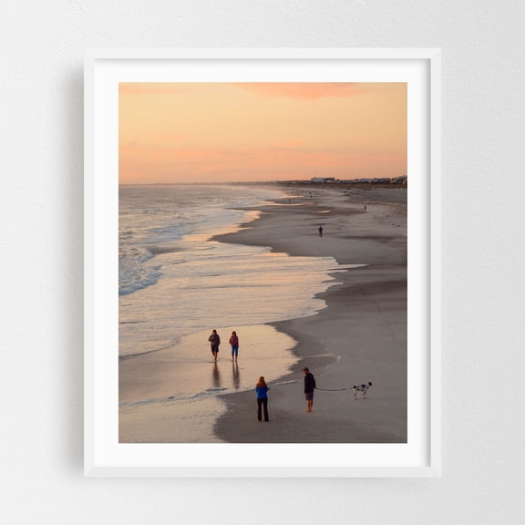 Morning at St. Augustine Beach 01 - St. Augustine Beach Florida Photography Beach Sunset Ocean Coastal Seaside Scenic Dog White Framed Wall Art Print 30 x 40 inches