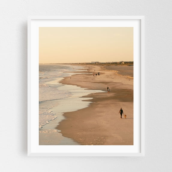 Morning at St. Augustine Beach 02 - St. Augustine Beach Florida Photography Beach Coastal Sunset Seaside Ocean Nature Dog White Framed Wall Art Print 12 x 16 inches