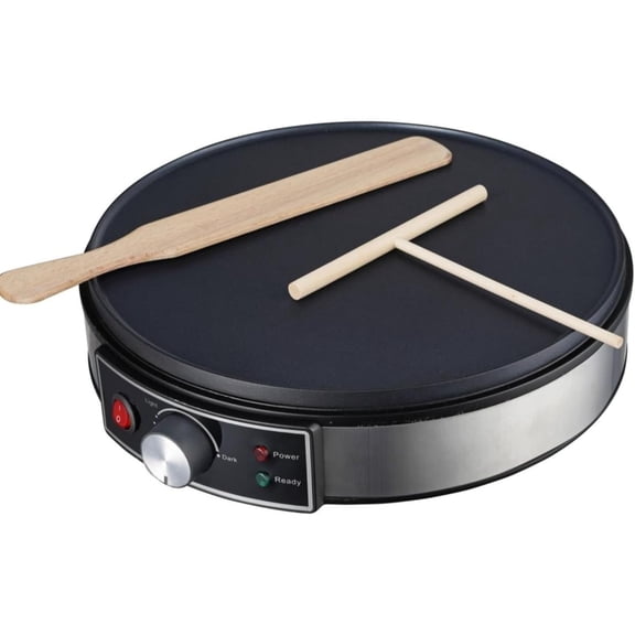 Morning Star Electric Crepe Maker, Nonstick Pancake Griddle, Adjustable Temperature Control with LED Indicator Lights, Includes Spatula & Batter Spreader, Quick Cleanup, Stainless Steel