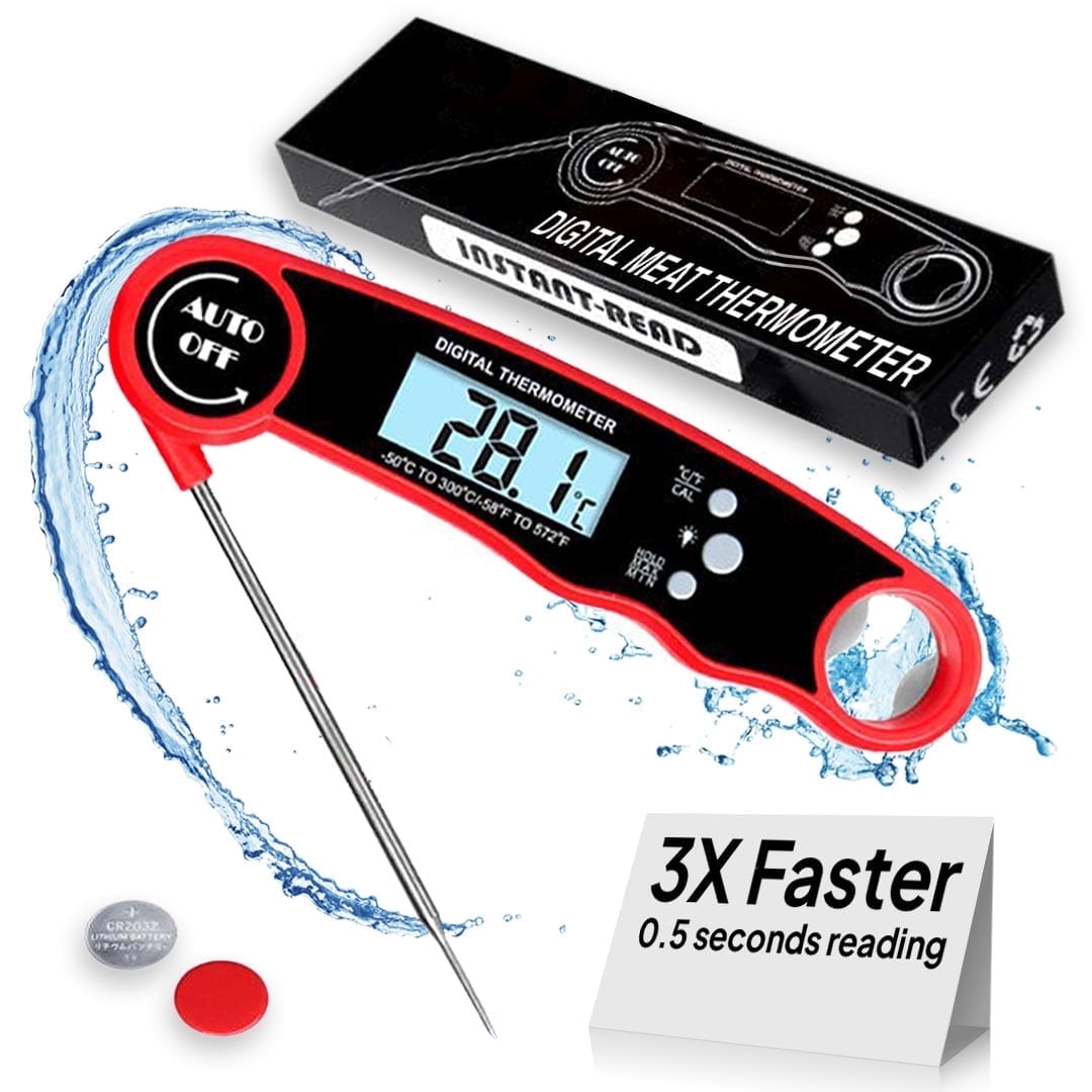 Morning Star Instant Read Digital Meat Thermometer for Cooking,Grilling & BBQ, IP67 Waterproof with LED Backlight, Auto Shut, 4.7 inch 180 Foldable Probe, Built in Bottle Opener with Fridge Magnet