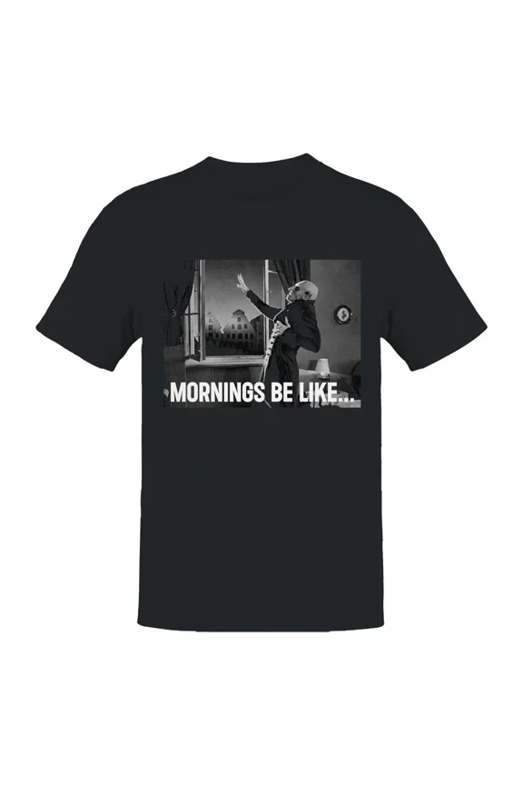 Morning Struggles Gothic Meme Dark Humor Tired Coffee Addict Tee Unisex T-Shirt, up to size 5XL
