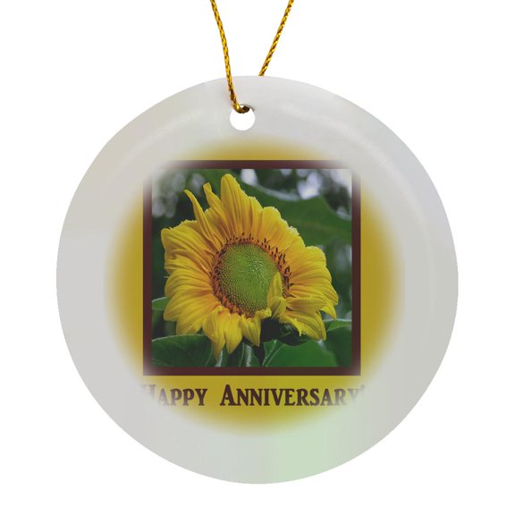 3drose, Morning Sunflower, Happy Anniversary, Circle Porcelain Ornament