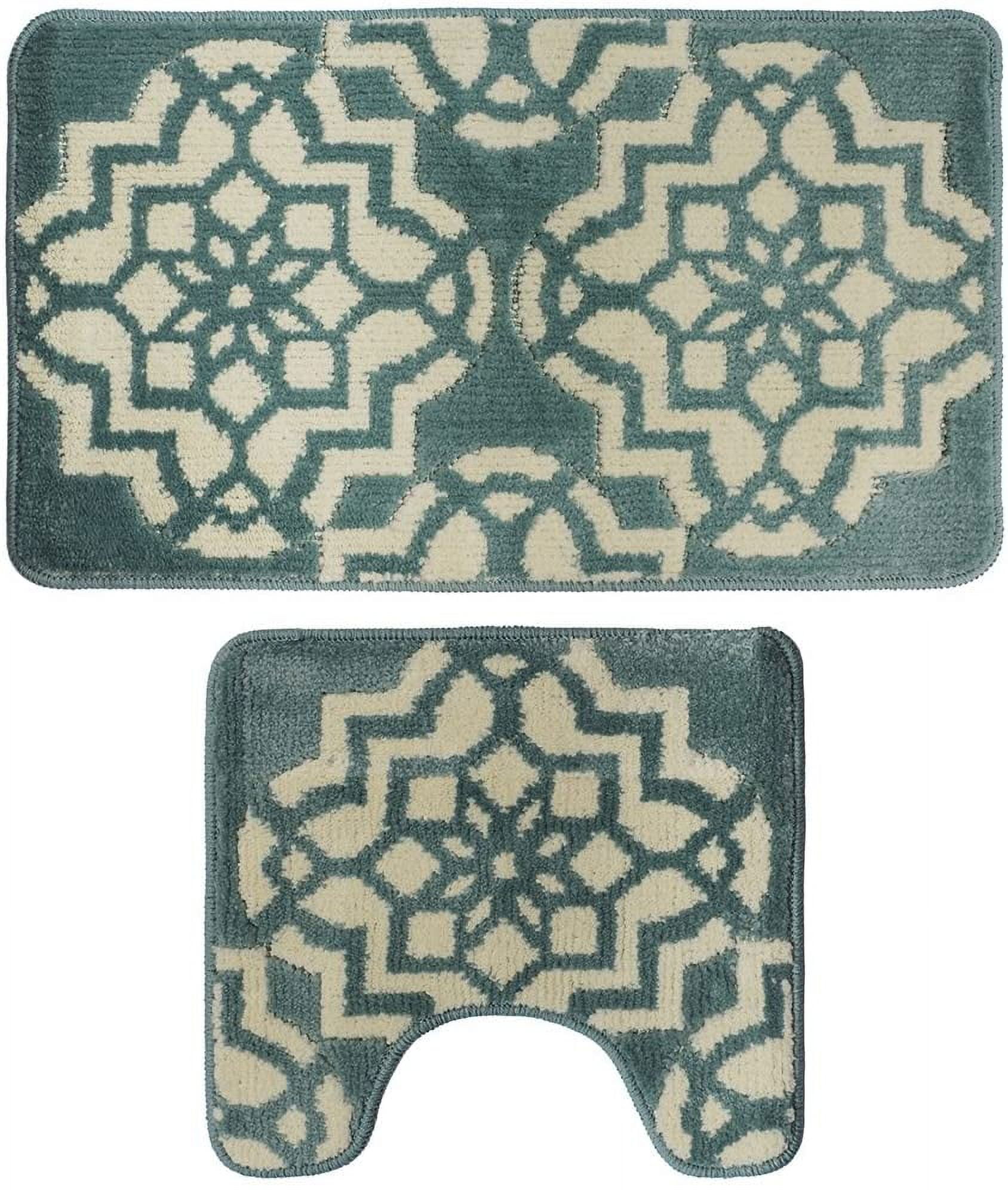 Morning View 2 Piece Bath Rug Set Non-Slip Soft Absorbent Dry Fast ...