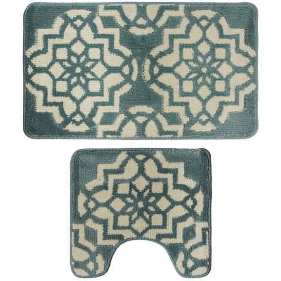 Morning View 2 Piece Bath Rug Set Non-Slip Soft Absorbent Dry Fast Washable U-Shaped Contour Sets Bathroom Mat Rugs