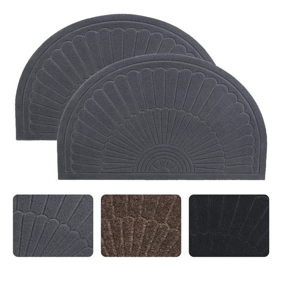 Morning View Doormat - Half Circle, Gray, Set of 2 - Low Profile Door Mat - Indoor Outdoor Rug - Absorbent, Dirt Trapper, Non Slip C105