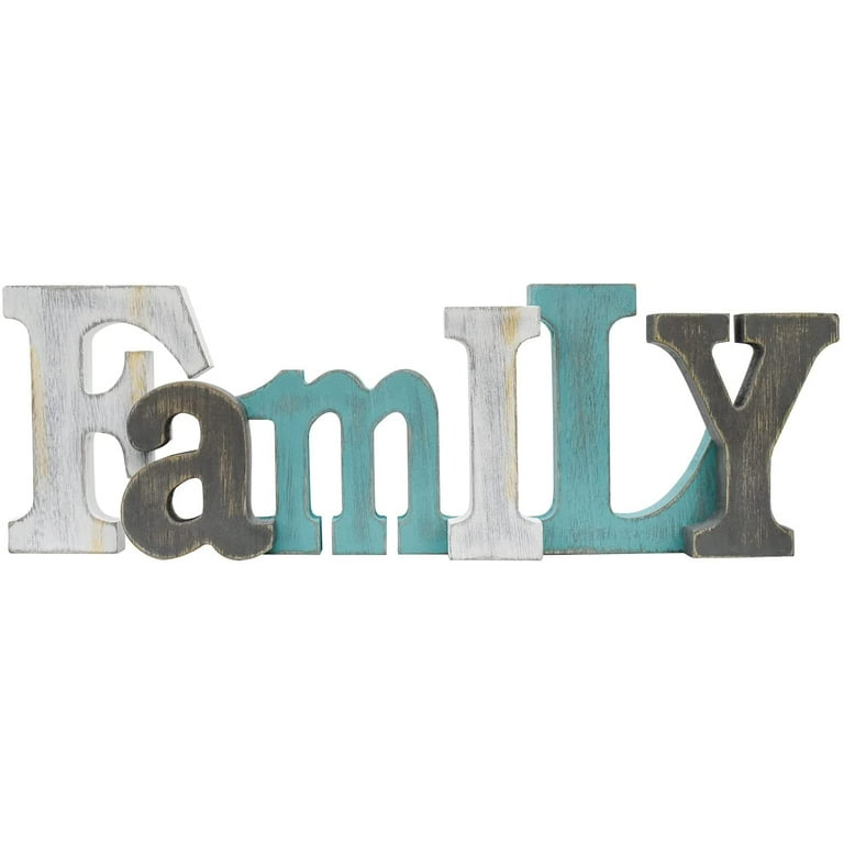 E-view Wooden Letters Sign Decorative Wood Block Signs Freestanding Word Cutout Distressed Teal Sign for Shelf Table Mantle Hanging Ornament Rustic