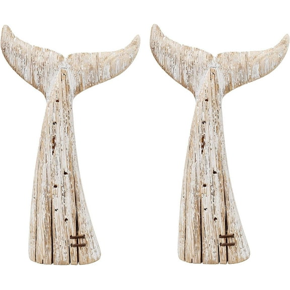 Morning View Whale Tail Decor Tabletop Nautical Decor Wood Whale Sculpture Set of 2 Whale Tail Statue Carved Figurine Coastal Home Beach House Decor Ocean Mediterranean for Shelf Bathroom 13.6 Inch