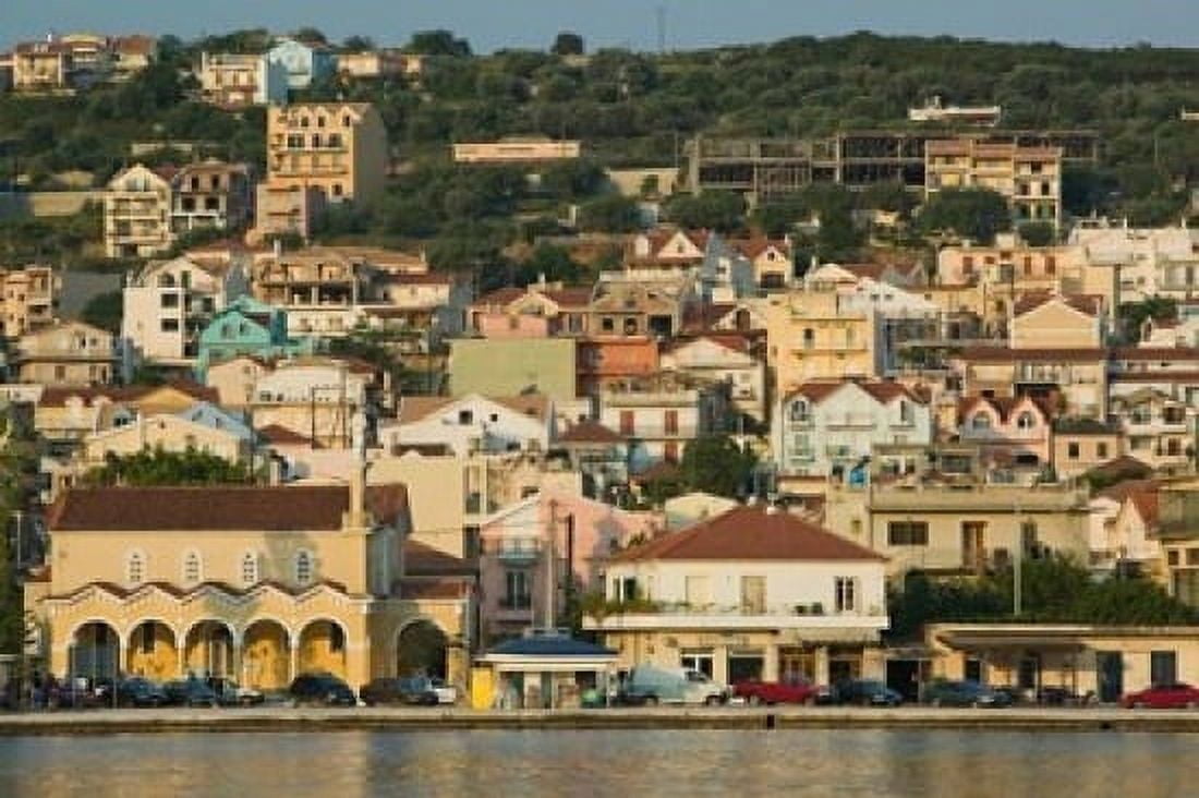 Morning View of Town from Argostoli Bay Argostoli Kefalonia Ionian Islands Greece Canvas Art - Walter Bibikow DanitaDelimont (36 x 24)