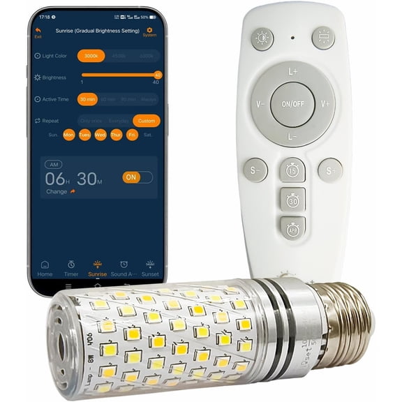 Morning Wake-Up Essential | Smart LED Light Alarm Bulb with Sunrise Sunset Simulation & Natural Sounds, 2-in-1 for Wake-Up & Sleep Aid, App + Remote, 800 Lumens, Perfect for Bedroom Ambiance