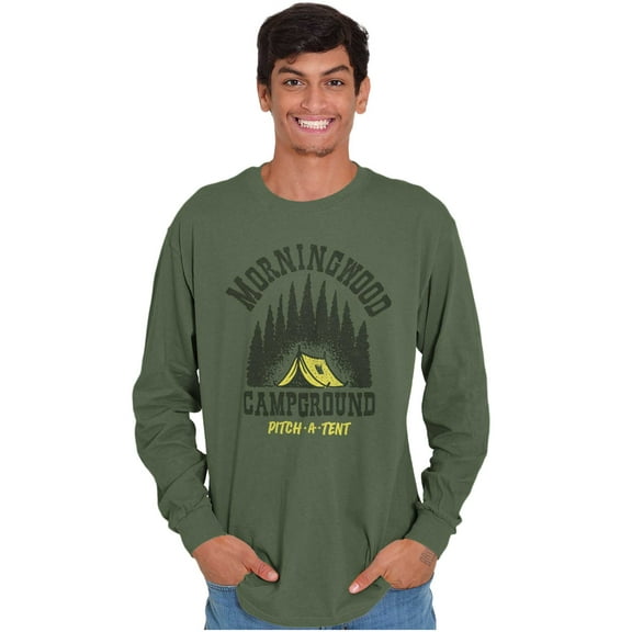 Morning Wood Campground Pitch A Tent Men's Big & Tall Long Sleeve Graphic Tee Brisco Brands 3X