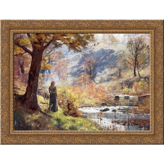 Morning by the Stream 24x18 Gold Ornate Wood Framed Canvas Art by T. C. Steele