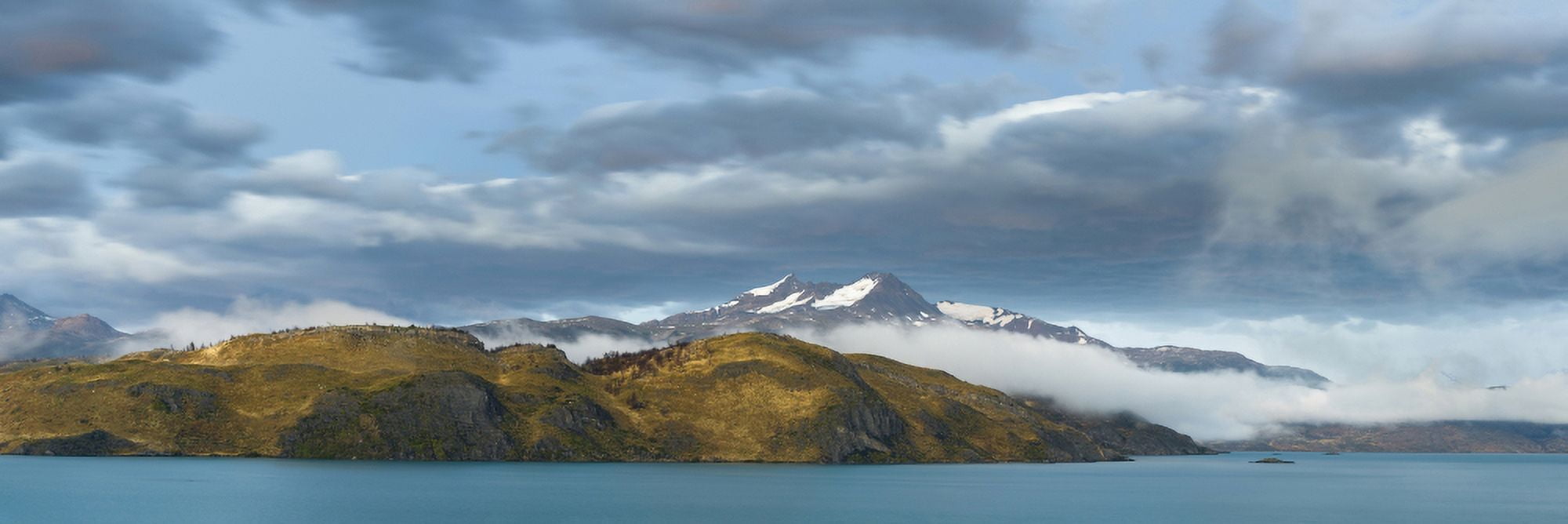 Morning clouds over mountains at Lake Pehoe Torres Del Paine National Park Chile Canvas Art - Panoramic Images (27 x 9)