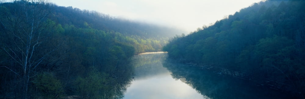 Morning fog on Cumberland River Kentucky Canvas Art - Panoramic Images (36 x 12)