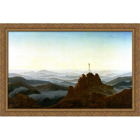 Morning in the Sudeten Mountains 40x26 Large Gold Ornate Wood Framed Canvas Art by Caspar David Friedrich