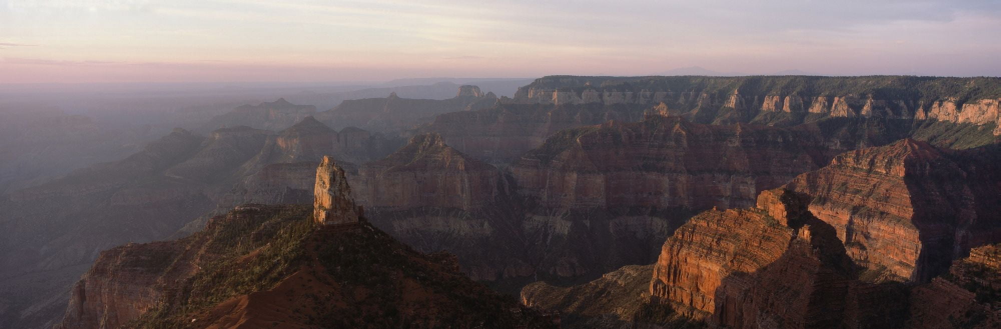 Morning light on the Grand Canyon from Point Imperial on the North Rim Mt Hayden (prominent feature in the left foreground) Grand Canyon National Park Arizona Canvas Art - Panoramic Images (36 x 12)