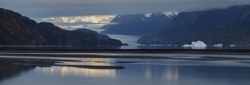 Morning light and clouds over Grey Lake Grey Glacier Torres Del Paine National Park Chile Canvas Art - Panoramic Images (27 x 9)