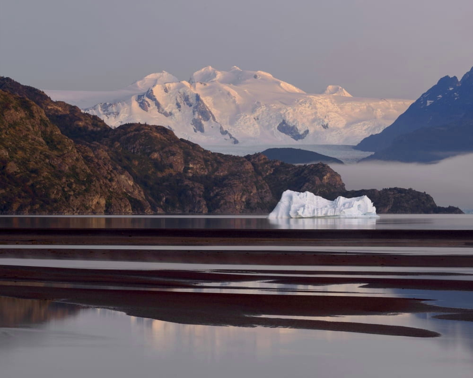 Morning light and iceberg calved from Grey Glacier Grey Lake Torres Del Paine National Park Chile Canvas Art - Panoramic Images (29 x 36)