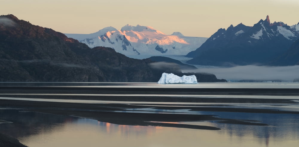 Morning light and iceberg calved from Grey Glacier Grey Lake Torres Del Paine National Park Chile Canvas Art - Panoramic Images (36 x 12)