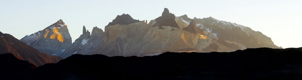 Morning light and the peaks of the Cuernos del Paine Torres Del Paine National Park Chile Canvas Art - Panoramic Images (36 x 12)