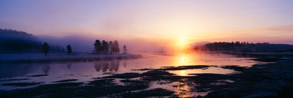 Morning mist at Yellowstone National Park Wyoming Canvas Art - Panoramic Images (27 x 9)