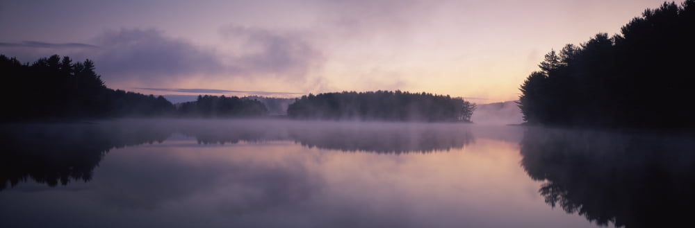 Morning mist over Connecticut River at Moore Reservoir Littleton New Hampshire USA Canvas Art - Panoramic Images (6 x 18)