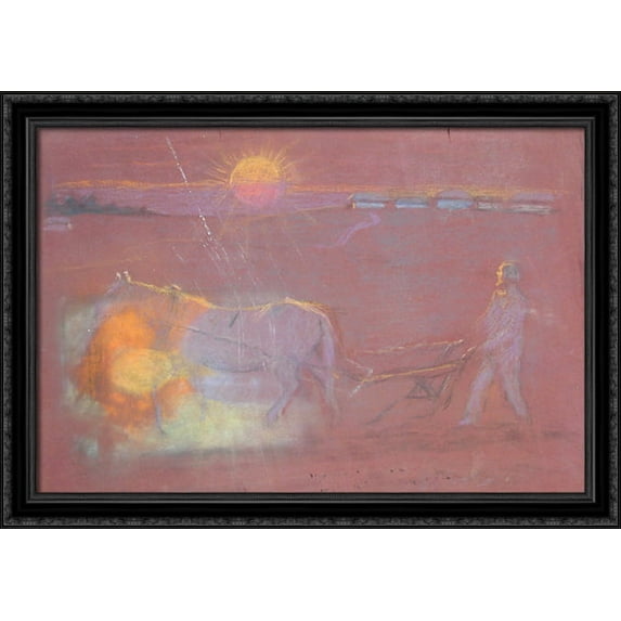 Morning plowing 40x28 Large Black Ornate Wood Framed Canvas Art by Goldstein Grigoriy