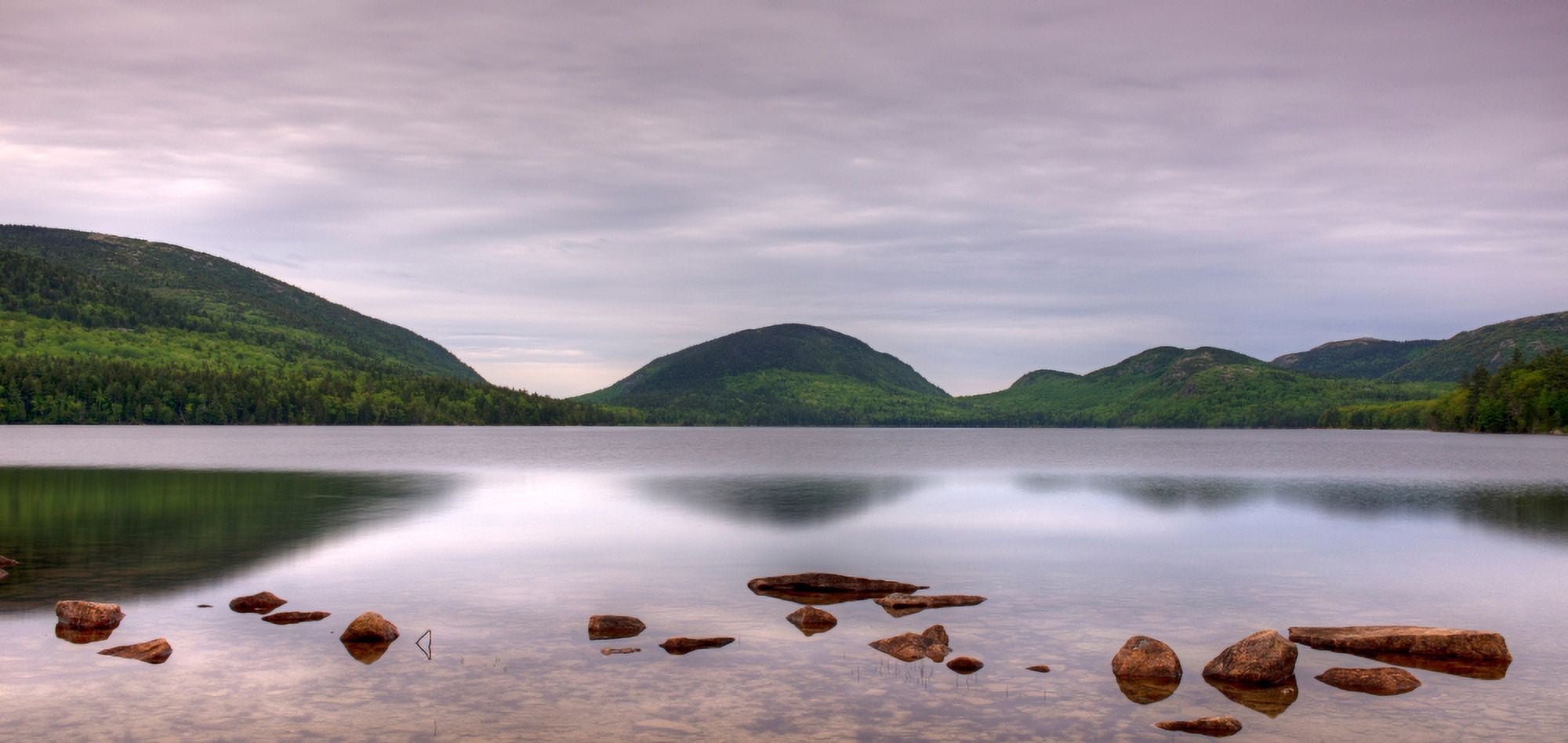 Morning stillness on Eagle Lake Acadia National Park Maine USA Canvas Art - Panoramic Images (27 x 9)