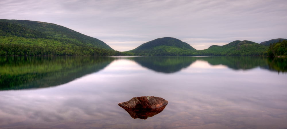 Morning stillness on Eagle Lake Acadia National Park Maine USA Canvas Art - Panoramic Images (36 x 12)