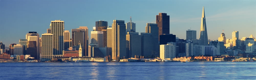 Morning view of the Transamerica Building and San Francisco skyline from Treasure Island San Francisco California Canvas Art - Panoramic Images (36 x 12)