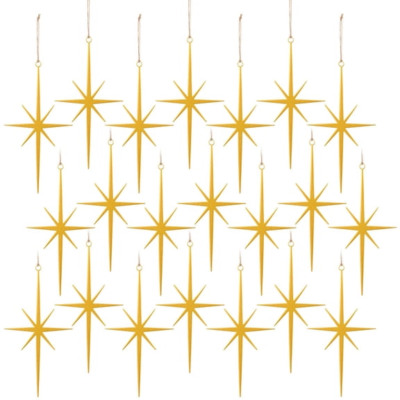 MorningRo 20 Pcs Gold Glitter Star Ornament for Tree Glitter Metal Nativity Star of Bethlehem Ornaments Golden Cast Iron 3.15inch Religious Nativity Scene Hanging Gift for Party Decor C113