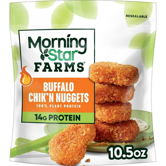 MorningStar Farms Veggitizers Vegan Buffalo Plant Based Chik'n Nuggets, 10.5 oz Bag