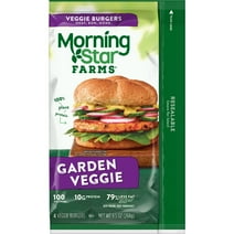 MorningStar Farms Garden Veggie Veggie Burgers, Vegan Plant Based Protein, 9.5 oz, 4 Count (Frozen)