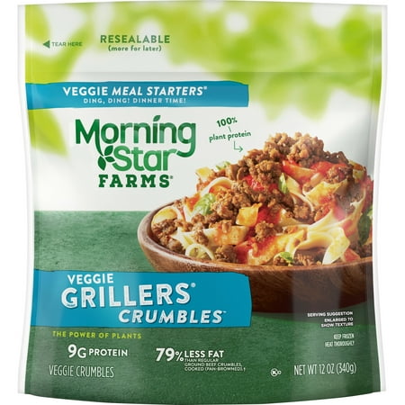 MorningStar Farms Vegan Grillers Original Veggie Meal Starters Crumbles, 12 oz Bag