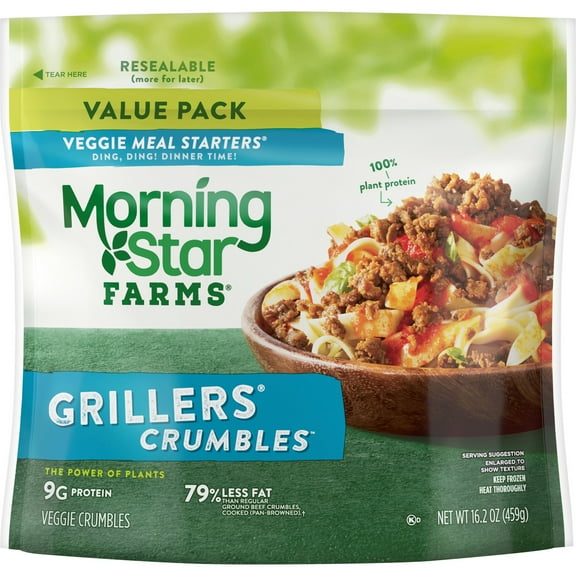 MorningStar Farms Vegan Grillers Original Veggie Meal Starters Crumbles, 16.2 oz Bag
