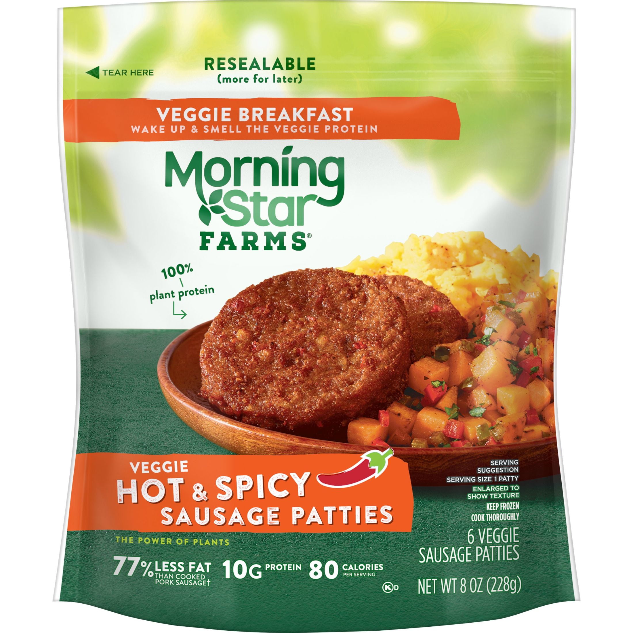 MorningStar Farms Hot & Spicy Meatless Sausage Patties, 8 oz (Frozen