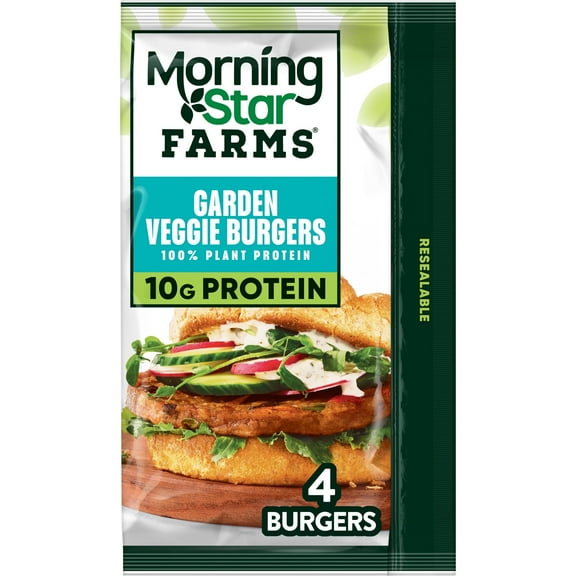 MorningStar Farms Vegan Garden Veggie Plant Based Veggie Burgers, 9.5 oz, 4 Count (Frozen)