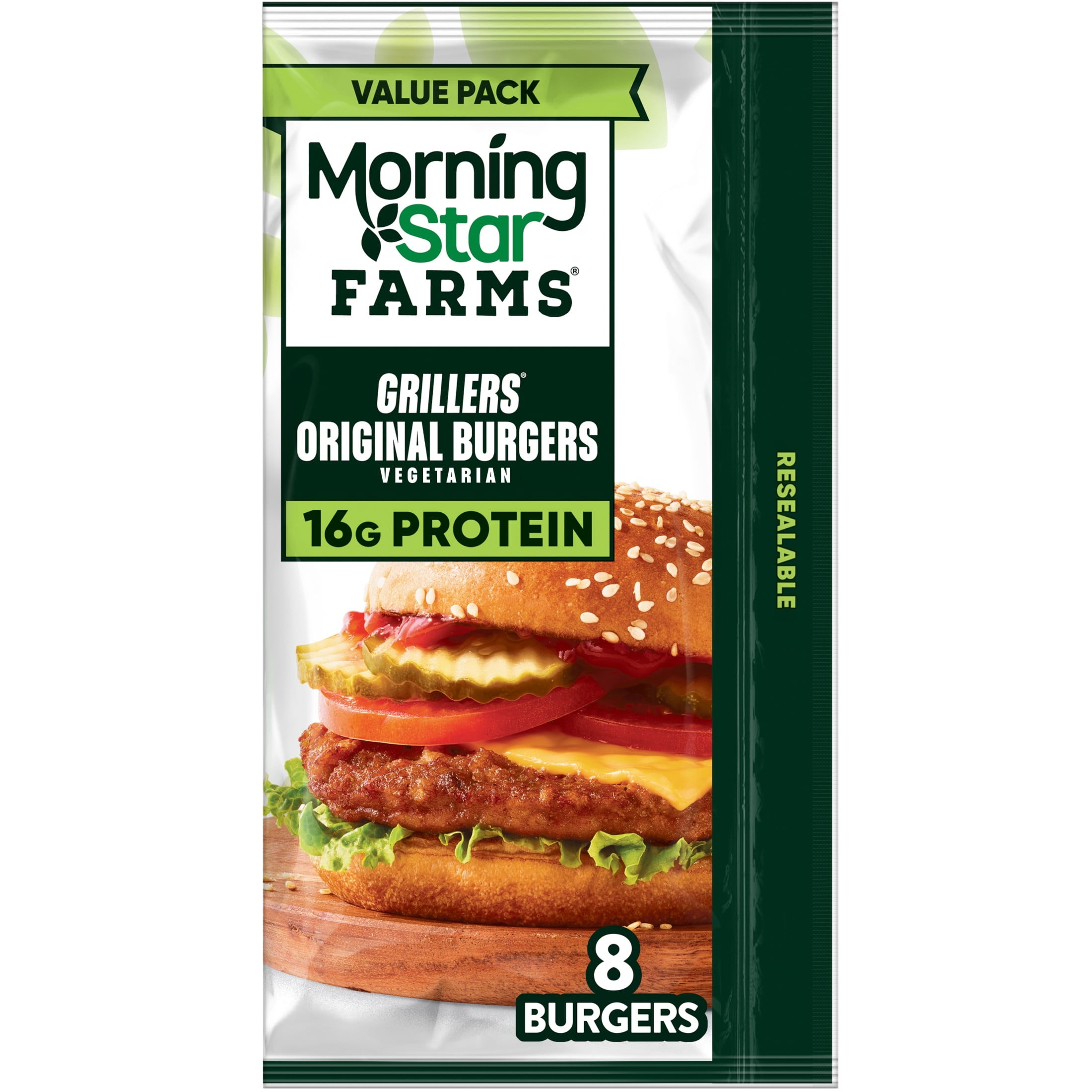 MorningStar Farms Grillers Original Veggie Burgers, Vegetarian Meat, 18 oz, 8 Count Bag