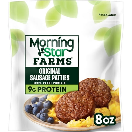 product image of MorningStar Farms Veggie Breakfast Original Meatless Sausage Patties, Vegan Plant Based Protein, 8 oz, 6 Count (Frozen)