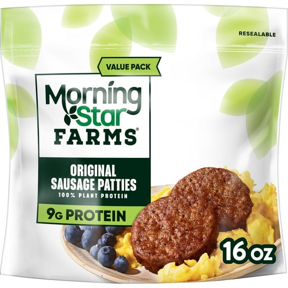 MorningStar Farms Veggie Breakfast Original Vegan Plant Based Sausage Patties, 16 oz, 12 Count Bag