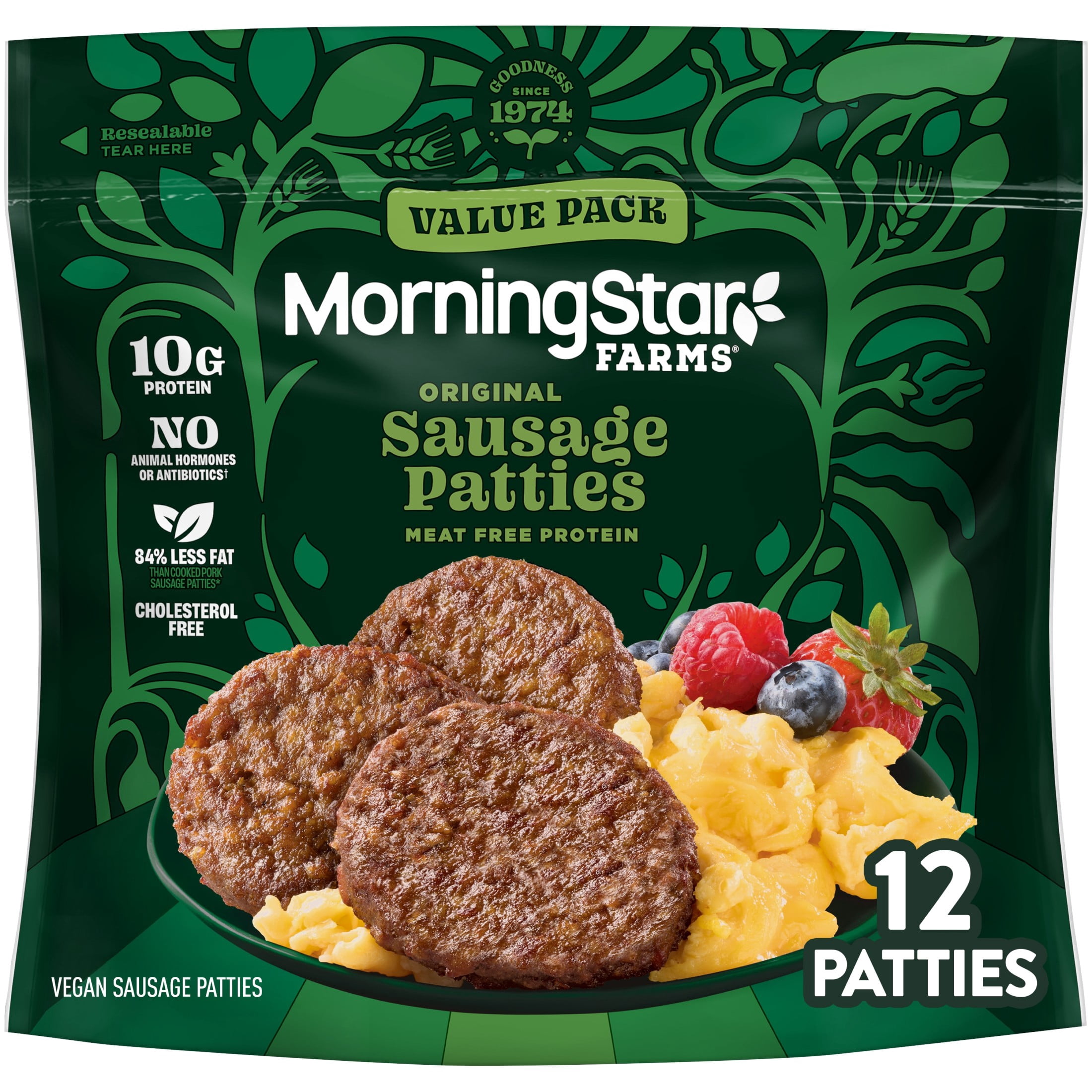 MorningStar Farms Veggie Breakfast Original Plant Based Sausage Patties, Vegan Sausage, 16 oz, 12 Count Bag