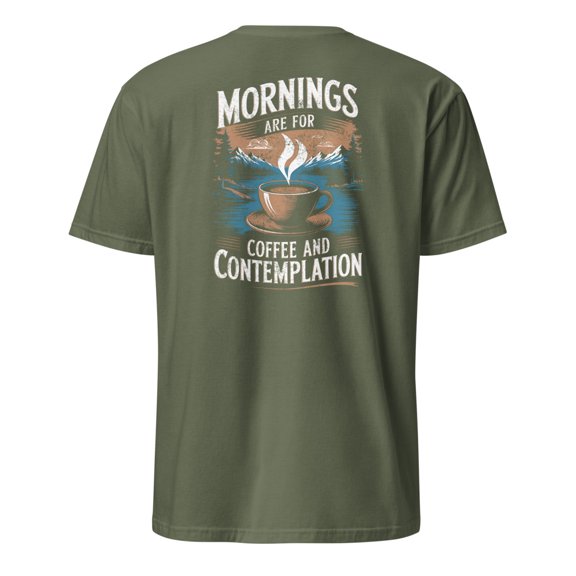 Mornings Are For Coffee and Contemplation BACK PRINT T-Shirt (Military Green, L)