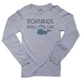 thumbnail image 1 of Mornings Really Blow! - Whale Hates Mornings Men's Long Sleeve Grey T-Shirt, 1 of 2
