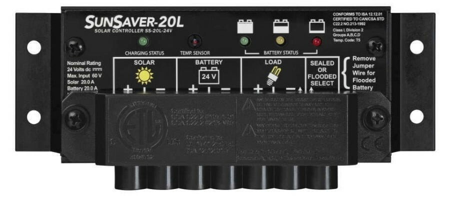 Morningstar SS-20L-24V SunSaver 20 amp 24 volt Solar Charge Controller with LVD
