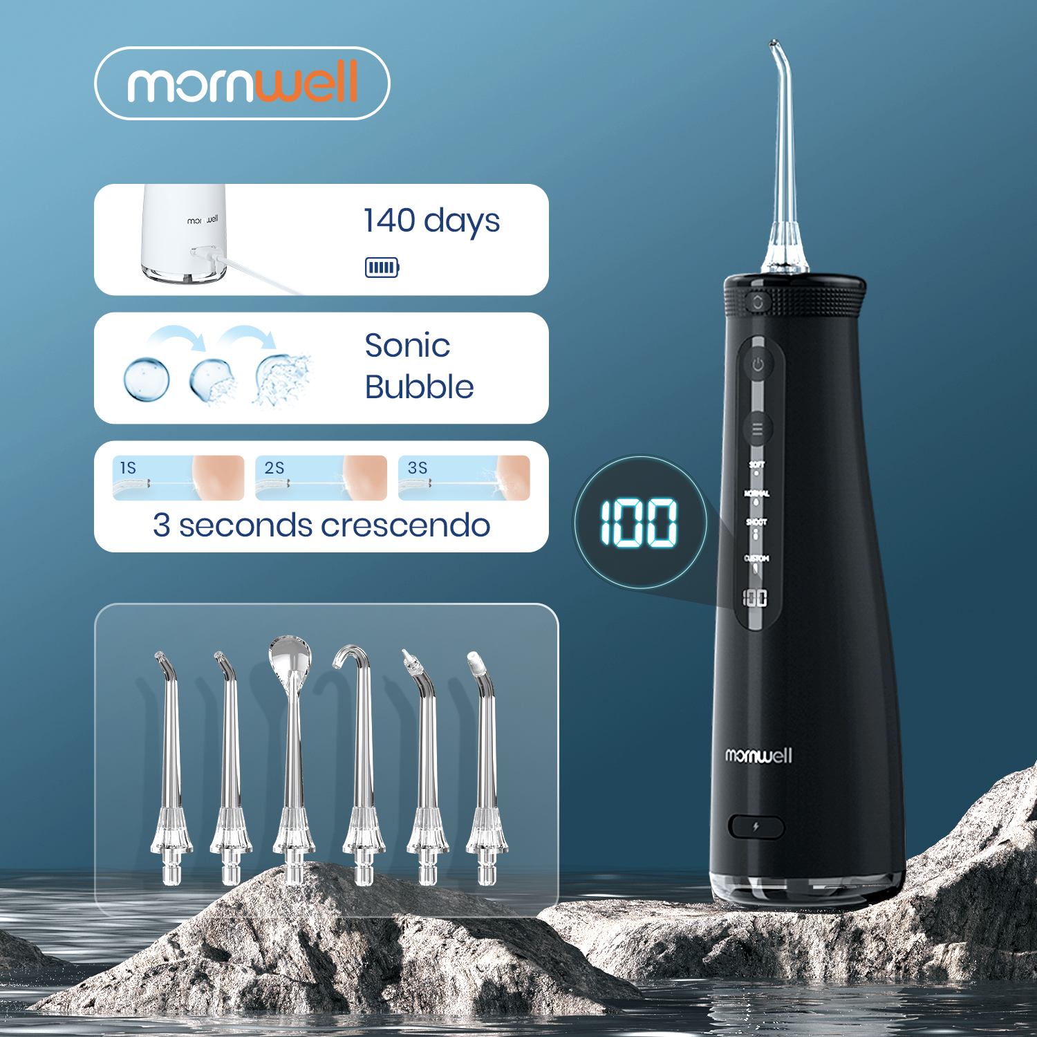 Mornwell 5032 oral irrigator sonic water flosser 270ml tank dental