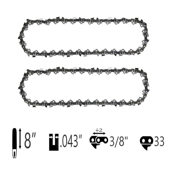 Morocca 8" Replacement Saw Chain for Ryobi RY43160, P4360BTL, P4361, 33 Drive Links (2 Pack)