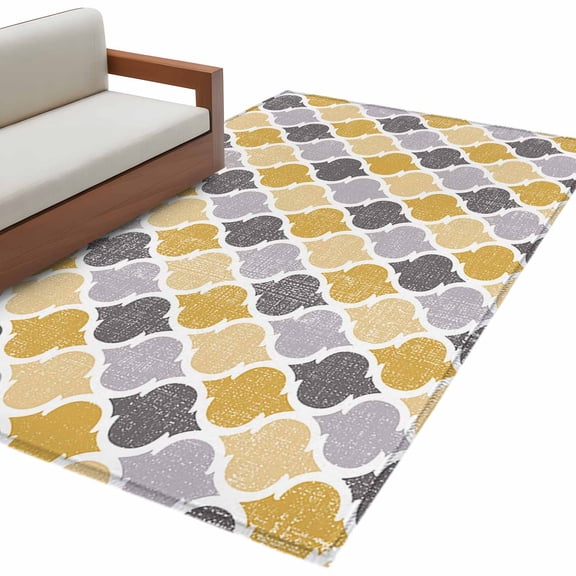 Moroccan 3'x5' Washable Rug, Vintage Moroccan Texture Yellow Grey Non-Slip Area Rugs for Entryway Kitchen Classroom, Dorm Throw Carpet, Low Pile Soft Indoor Floor Mat