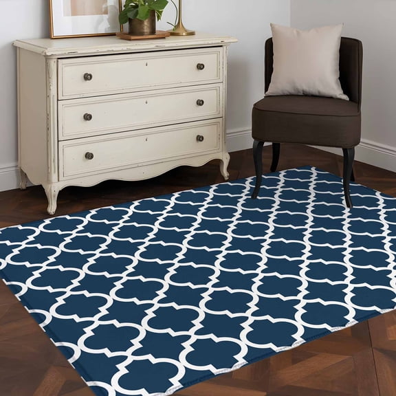 Moroccan 4x6 Rug for Dining Table for 4 People Under Table, Lake Blue Geometric ashable Non Slip Rectangle Area Rug